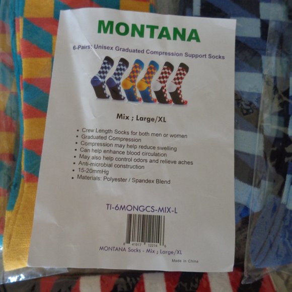 Montana Women's Graduated Compression Crew Socks Checkered Design 5 Pair XL - Picture 8 of 8